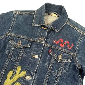 Levi's Red Tab‎ Trucker Denim Jean Jacket Women's Small Handmade Desert Graphics